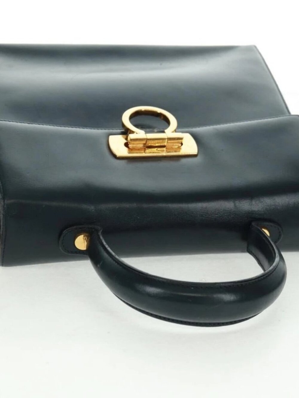 Salvatore Ferragamo Gancini Hand Bag Leather 2way Navy Gold - Picture 6 of 16